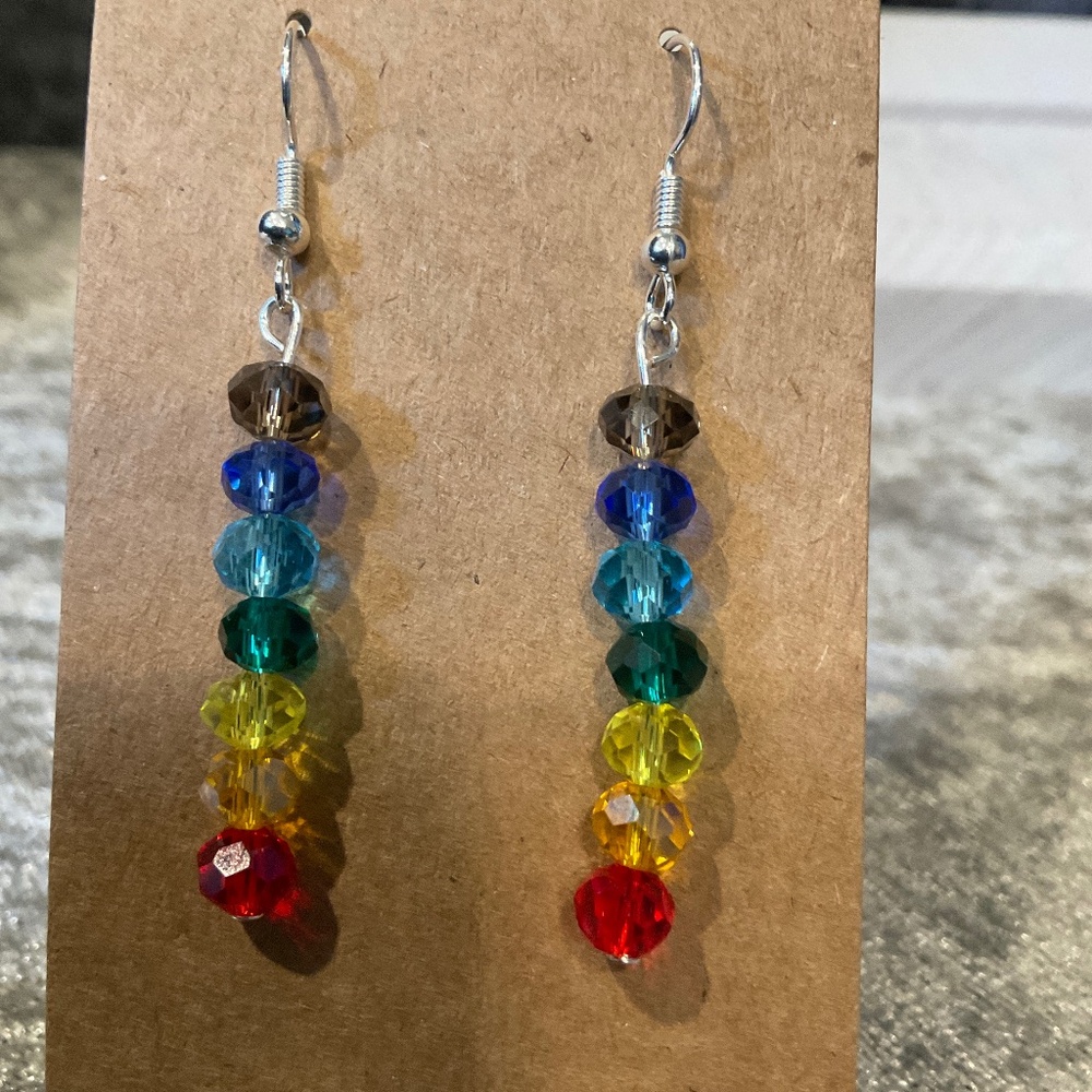 Rainbow Glass Dangle Pierced Earrings